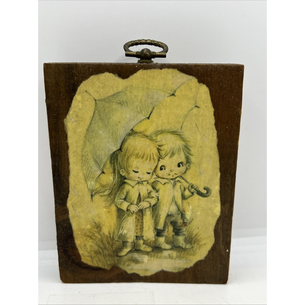 Vintage‎ Wood Plaque 70s Decoupage Wooden Board Wall Hanging